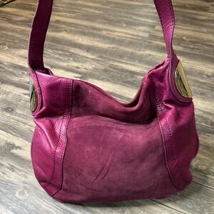 B Makowsky Giamma Hobo Leather Suede Pink Bag Gold Hinge Hardware